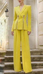 CRYSTAL TRIM CUTOUT JACKET SUIT IN YELLOW